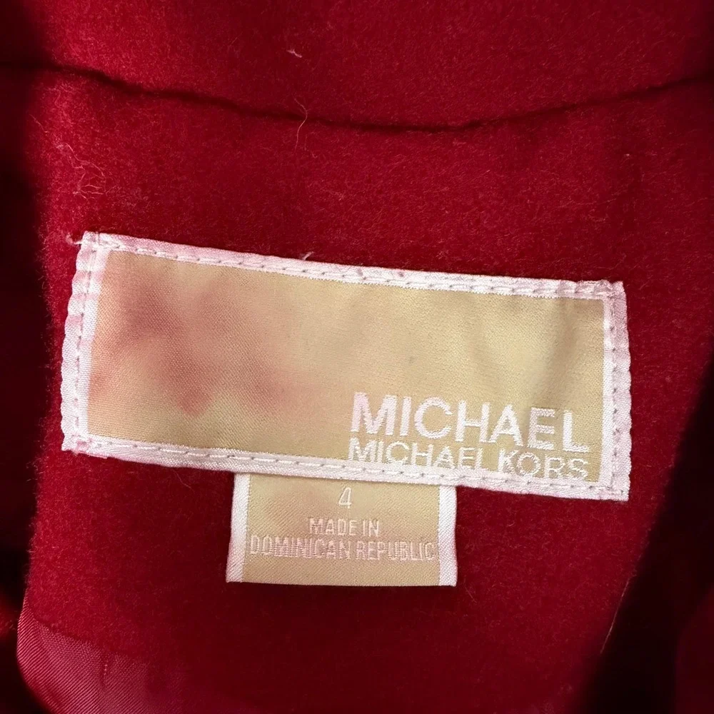 Michael Michael Kors Womens Red Wool Blend Pea Coat Gold Buttons Size 4